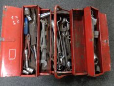 A metal concertina tool box containing ring spanners