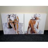 A pair of contemporary wall canvases,