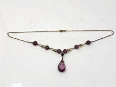 A vintage 9ct gold amethyst necklace