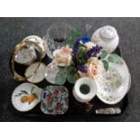 A tray of assorted ceramics and glass ware to include Aynsley and Royal Worcester dishes,