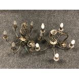 A pair of antique brass finish six-branch light fittings (2)