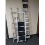 Two sets of folding aluminium steps together wit a further set of Cooper's four tread step ladders