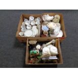 Three boxes containing miscellaneous to include dinner ware, Ringtons teapots,