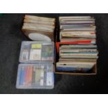 A box and two plastic crates containing a quantity of vinyl LPs to include choir music, classical,