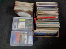 A box and two plastic crates containing a quantity of vinyl LPs to include choir music, classical,
