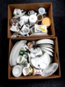 Two boxes containing miscellaneous ceramics to include Portmeirion storage jars and plates,