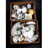 Two boxes containing miscellaneous ceramics to include Portmeirion storage jars and plates,