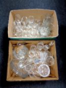 Two boxes containing a large quantity of assorted glassware