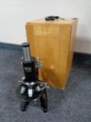 A Winkel Zeiss Gottingen microscope in a fitted wooden box