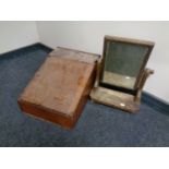 A 19th century pine toilet mirror together with an antique clerk's writing slope,
