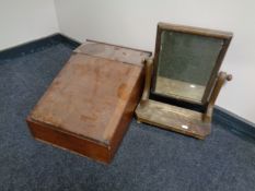 A 19th century pine toilet mirror together with an antique clerk's writing slope,