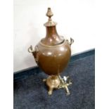 An antique copper samovar