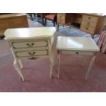 A cream and gilt French style two drawer side table on cabriole legs together with a further white