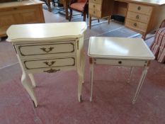 A cream and gilt French style two drawer side table on cabriole legs together with a further white