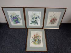 Four Henry Holzer watercolours, Spring, Summer, Autumn and Winter Flowers,