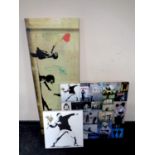 Three framed Banksy canvases