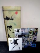 Three framed Banksy canvases