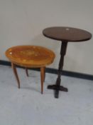 An antique pedestal occasional table together with an Italian style musical occasional table