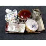 A box containing miscellaneous to include assorted glassware, glazed pottery oven dish,