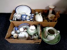 Three boxes containing antique and later miscellaneous china to include Washington Old Willow tea