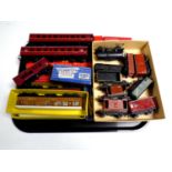 A tray containing a quantity of boxed and unboxed Hornby Dublo and Tri-ang railways, coaches,