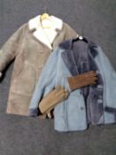 Two sheepskin coats together with two pairs of sheepskin gloves