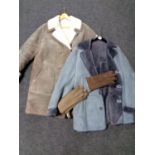Two sheepskin coats together with two pairs of sheepskin gloves