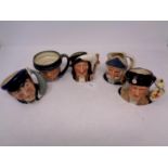 Five small Royal Doulton character jugs to include Don Quixote, Athos,