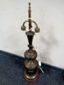 A decorative brass table lamp