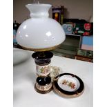 An Italian ceramic lamp with glass shade and matching ash tray