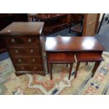 A Strong Bow Furniture nest of three inlaid tables together with an inlaid hifi cabinet