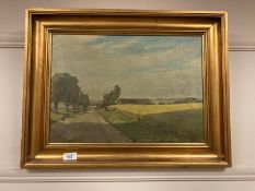 Arthur N Elsen : A barn by a field, oil on canvas,