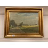 Arthur N Elsen : A barn by a field, oil on canvas,