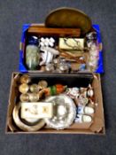 Two boxes containing miscellaneous to include plated wares, cased servers,