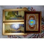 A pair of antiquarian oils on boards, river scenes, in gilt frames,