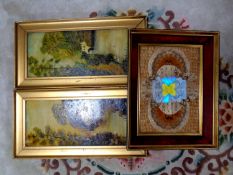 A pair of antiquarian oils on boards, river scenes, in gilt frames,