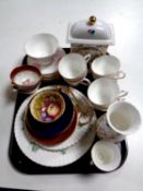 A tray containing assorted china to include Aynsley vase,