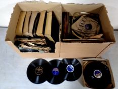 Two boxes containing a large quantity of 78s on Colombia, Parlophone, Decca,