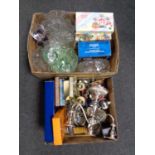 Two boxes containing a quantity of miscellaneous boxed and unboxed glassware, boxed cutlery,