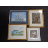 An R M Norie watercolour of a tall ship, framed,