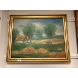 Continental school : Cattle in a field, oil on board,