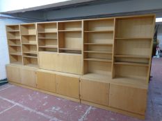 A 20th century Danish HU triple section secretaire bookcase,