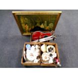 Three boxes containing miscellaneous to include wall and cabinet plates, cabinet china, dinnerware,