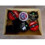 A box containing eight assorted tins and tubs containing air rifle, pellets to include Milbro,