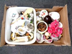 A box containing miscellaneous china to include two Royal Albert china trios,