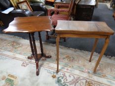 A shaped Edwardian pedestal occasional table together with a walnut serpentine turnover top card