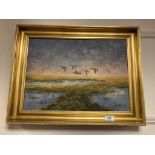 Starberg : Ducks in flight, oil on canvas,