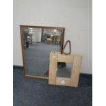 A driftwood mirror together with a further leaded glass framed mirror