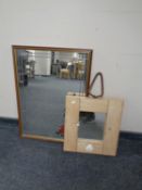 A driftwood mirror together with a further leaded glass framed mirror