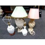 An Aynsley Little Sweetheart china table lamp together with three further table lamps (two with